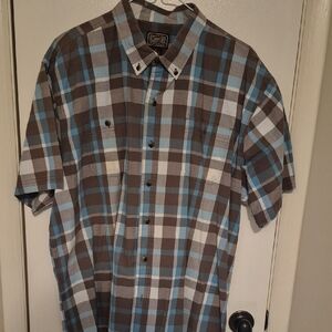 Ce Schmidt Men's Turquise and Brown Plaid Shirt